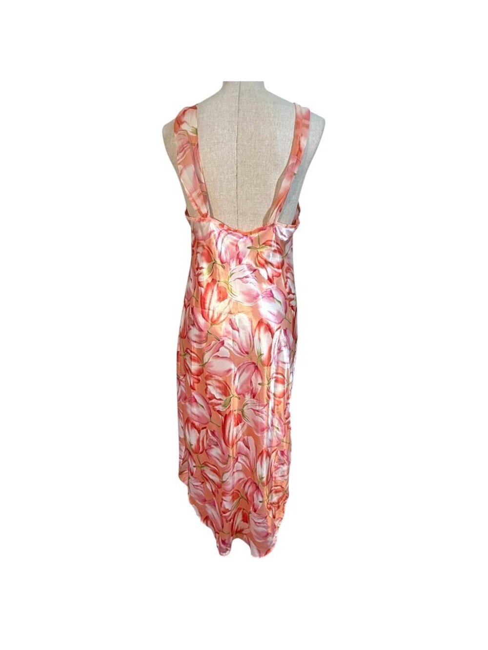 VTG Amelia’s Floral Peach Pink Tulip Nightgown Bow Size Large Made USA Side Slit - Picture 5 of 8